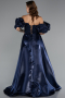 Robe de Soirée Longue Perlé Bleu Marine ABU5154