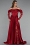 Robe De Soirée Satin Longue Rouge Bordeaux ABU5054