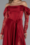 Robe De Soirée Satin Longue Rouge Bordeaux ABU5054