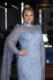 Robe De Fiançailles Grande Taille Longue Perlé Bleu clair ABU5153