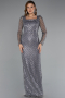 Robe de Soirée Longue Perlé Gris ABU5165