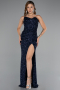 Robe de Soirée Longue Bleu Marine ABU5166