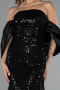 Robe de Soirée Longue Perlé Noir ABU5169