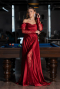 Robe De Soirée Satin Longue Rouge Bordeaux ABU5054