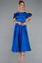 Robe De Soirée Midi Satin Bleu Saxe ABK2410