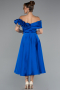 Robe De Soirée Midi Satin Bleu Saxe ABK2410
