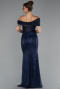 Robe de Soirée Longue Perlé Bleu Marine ABU5183