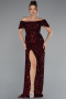 Robe De Soirée Squameuse Longue Rouge Bordeaux ABU4843