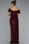 Robe De Soirée Squameuse Longue Rouge Bordeaux ABU4843