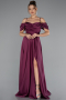 Robe De Soirée Satin Longue Prune ABU4703