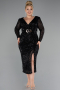 Robe De Invitation Grande Taille Midi Noir ABK1956