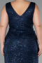 Robe Grande Taille Longue Perlé Bleu Marine ABU5190