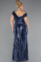 Robe De Fiançailles Grande Taille Longue Perlé Bleu Marine ABU5191