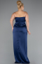 Robe De Soirée Grande Taille Longue Satin Bleu Marine ABU5179