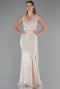Robe De Soirée Squameuse Longue Beige ABU3201