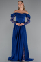 Robe De Soirée Satin Longue Bleu Saxe ABU5054