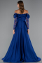 Robe De Soirée Satin Longue Bleu Saxe ABU5054
