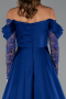 Robe De Soirée Satin Longue Bleu Saxe ABU5054