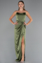 Robe De Soirée Satin Longue Kaki ABU3474
