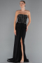 Robe de Soirée Longue Mousseline Noir ABU5241