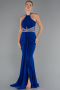 Robe de Soirée Longue Bleu Saxe ABU5258