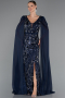 Robe de Soirée Longue Perlé Bleu Marine ABU5248