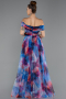 Robe de Soirée Longue Bleu Saxe ABU5262