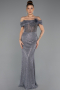 Robe De Soirée Perlé Longue Anthracite ABU5183