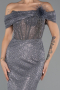 Robe De Soirée Perlé Longue Anthracite ABU5183