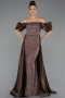 Robe de Soirée Longue Perlé Brun ABU5154