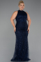 Robe de Soirée Grande Taille Longue Perlé Bleu Marine ABU5063