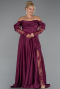 Robe Grande Taille Longue Satin Prune ABU5261