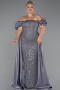 Robe De Soirée Grande Taille Perlé Longue Gris ABU5155