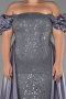 Robe De Soirée Grande Taille Perlé Longue Gris ABU5155