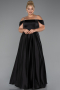 Robe de Soirée Grande Taille Longue Satin Noir ABU5251