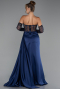 Robe de Soirée Longue Satin Bleu Marine ABU5288