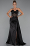 Robe de Soirée Longue Satin Noir ABU5288