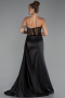 Robe de Soirée Longue Satin Noir ABU5288