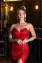 Robe de Soirée Longue Perlé Rouge ABU5292