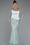 Robe de Soirée Longue Perlé Menthe ABU5303