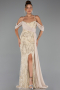 Robe de Soirée Longue Perlé Beige ABU5316