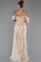 Robe de Soirée Longue Perlé Beige ABU5316