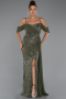 Robe de Soirée Longue Perlé Kaki ABU5316