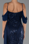 Robe de Soirée Longue Perlé Bleu Marine ABU5316