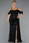 Robe Grande Taille Longue Perlé Noir ABU5319