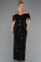 Robe De Soirée Grande Taille Longue Perlé Noir ABU5326