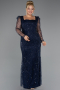 Robe De Fiançailles Grande Taille Longue Perlé Bleu Marine ABU4761