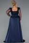 Robe De Fiançailles Grande Taille Longue Perlé Bleu Marine ABU4761