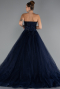 Robe de Fiançailles Design Personnalisé Longue Bleu Marine ABU5344
