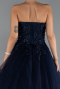 Robe de Fiançailles Design Personnalisé Longue Bleu Marine ABU5344